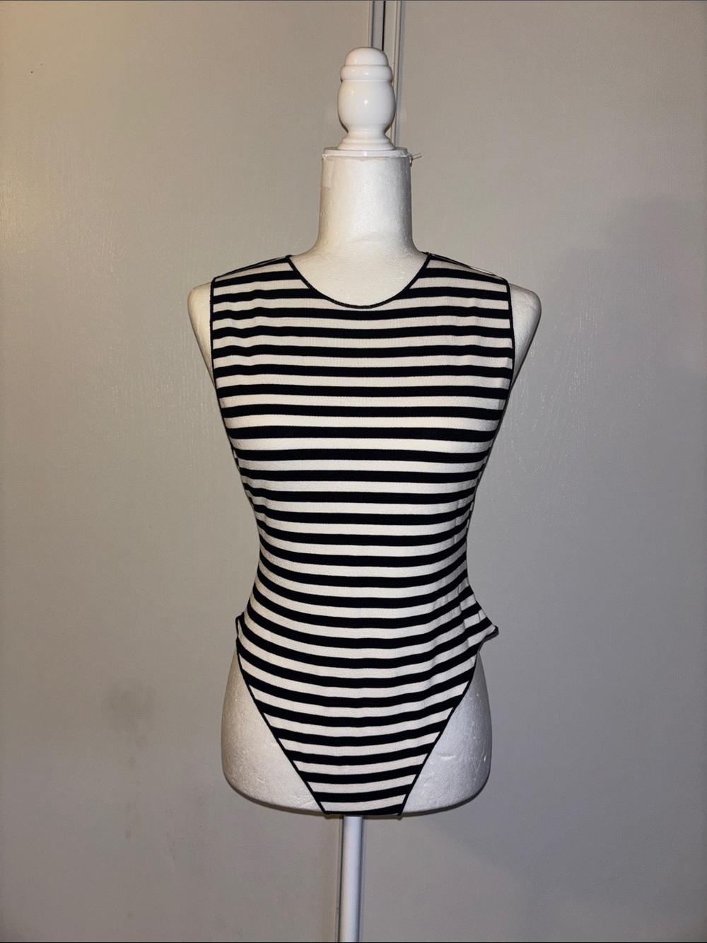 Zara Black & White Striped Sleeveless Bodysuit